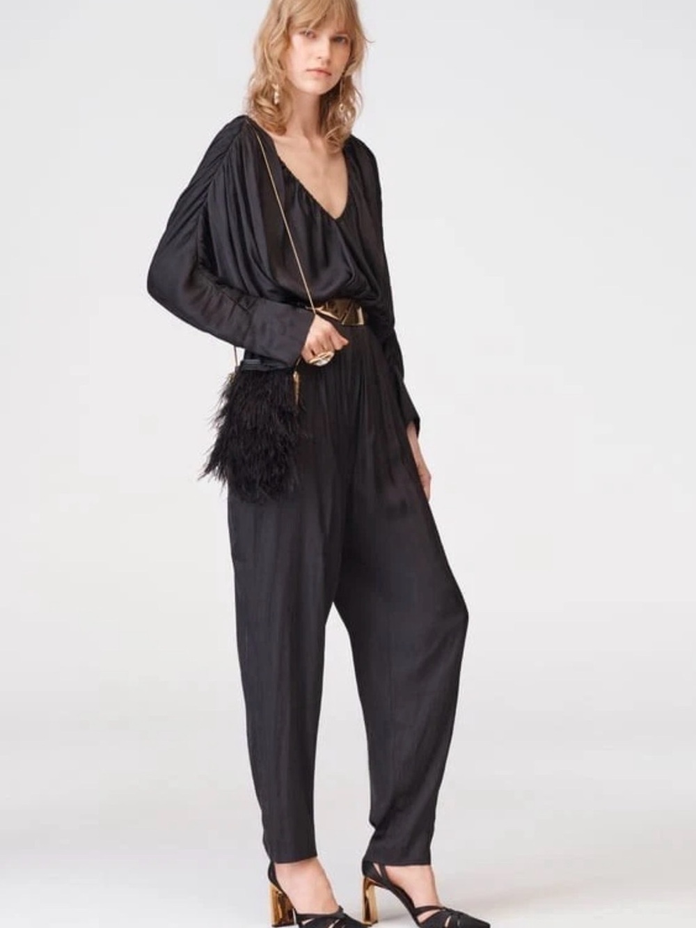 NWT Zara Black Ruched Fluid Limited Edition Jumpsuit Size S